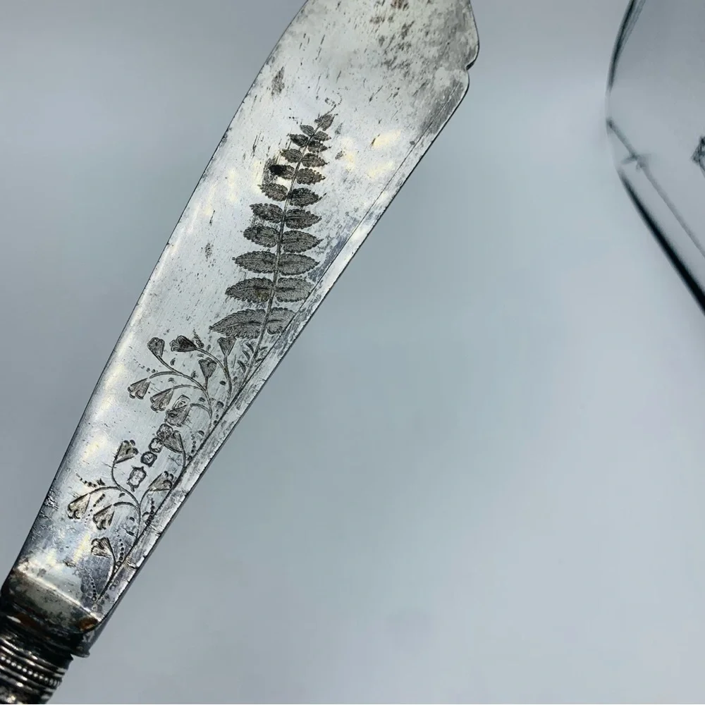 Antique Fish Knife Victorian Leaves Pattern  Silver Plate Engraved